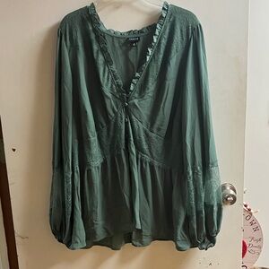 Torrid Deep Green Ruffled Blouse
